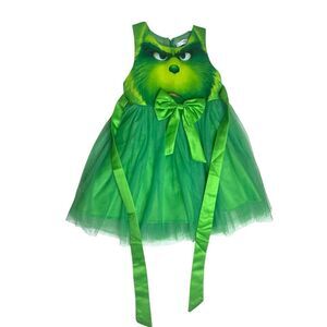Grinch Tulle Dress Toddler Girls Green Bow Holiday Costume Size 110